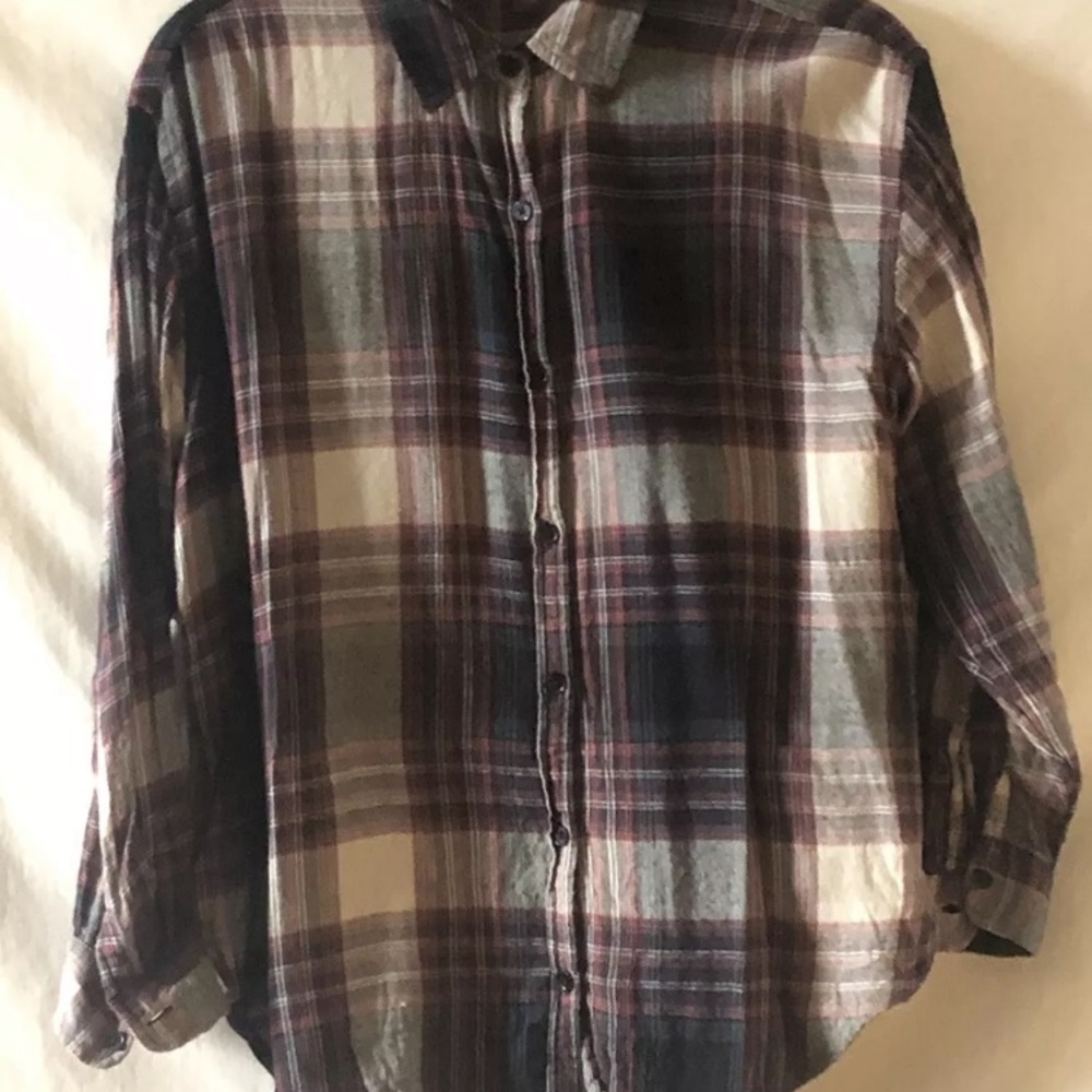 Vtg Gloria Vanderbilt Women S Relaxed Burgundy Navy Blue Plaid Lightweight Tunic
